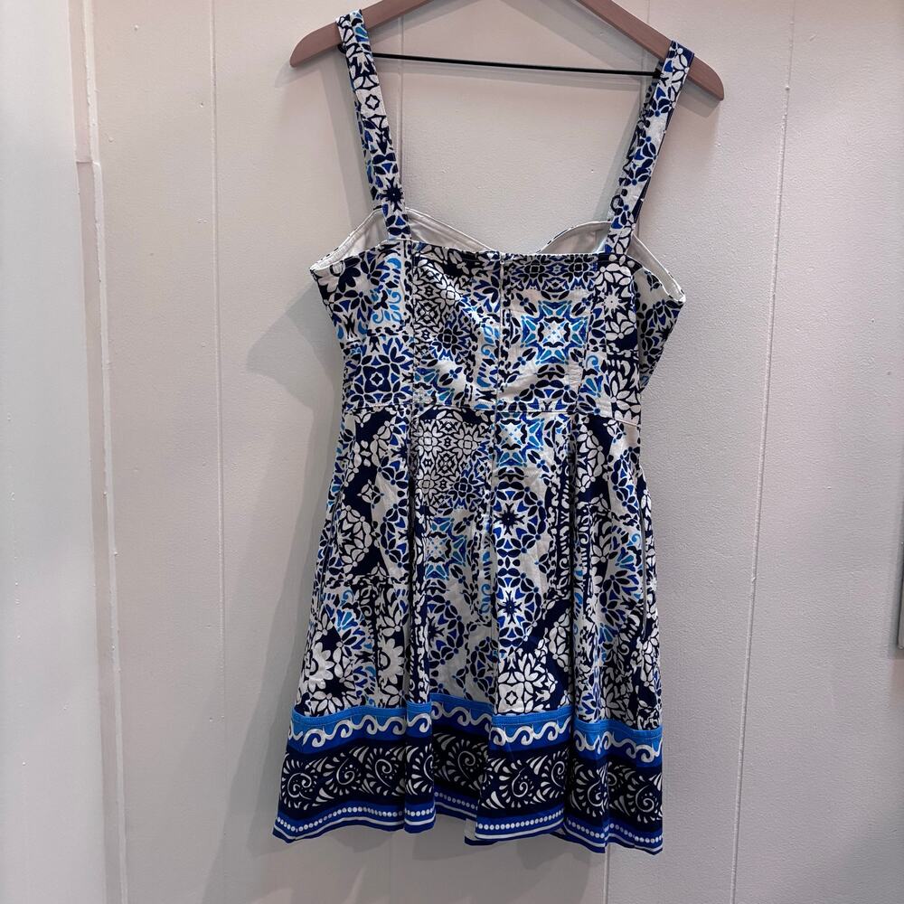 Avec Les Filles Blue and White Mosaic Tile Print Sundress - Size 10 - Picture 5 of 9